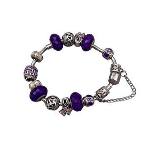 Beaded Charm Bracelet cancer ribbon Snake Chain Security Chain